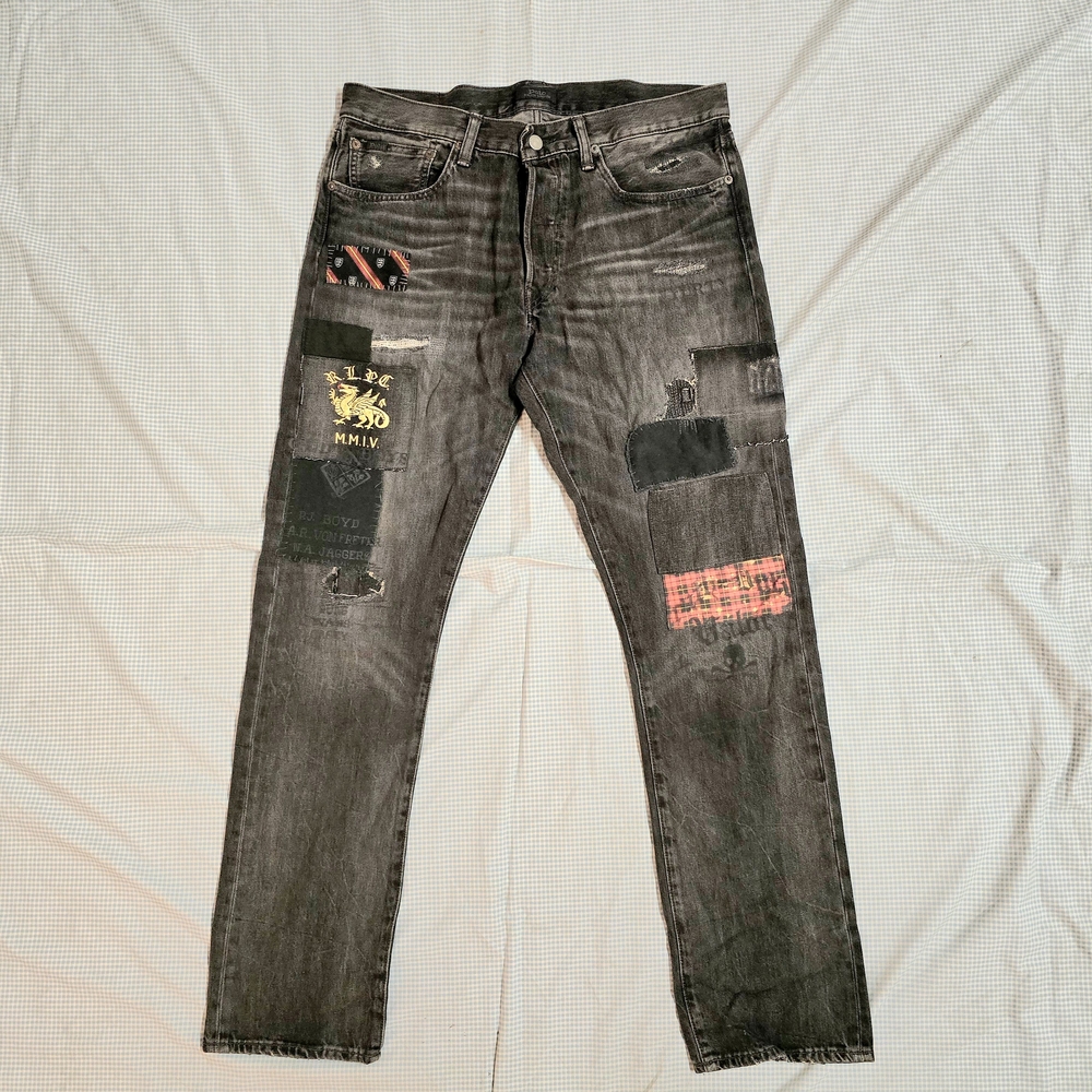 Polo Ralph Lauren Men's Black Varick Slim Straight Patchwork Jeans 32-32